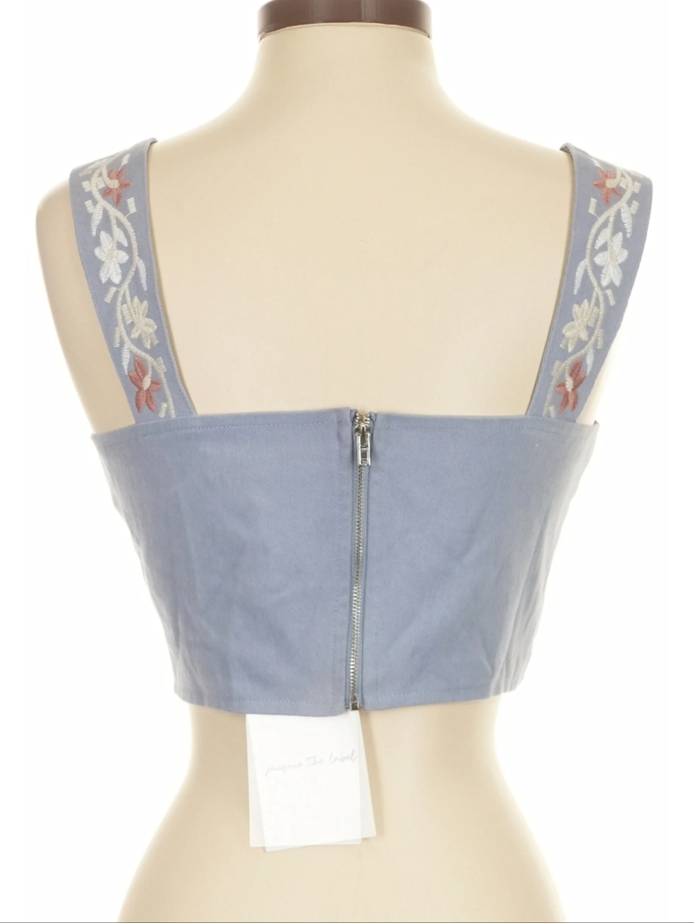 Embroidered Square-Neck Crop Top - Light Blue - Picture 5 of 5